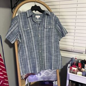 Men's Blue and White Striped Casual Shirt